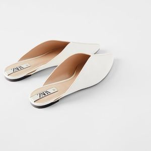 NWT Zara Animal Embossed Leather White Mules
